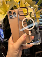 Protective Apple iPhone Back Cover - Crystal Clear Transparent Magsafe Case with Metallic Camera Ring Case for iPhone 16 Pro Max - Style 2