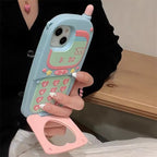 Protective Apple iPhone Back Cover - 3D Cellphone Blue Pink Mirror Flip For iPhone 15 - Style 3