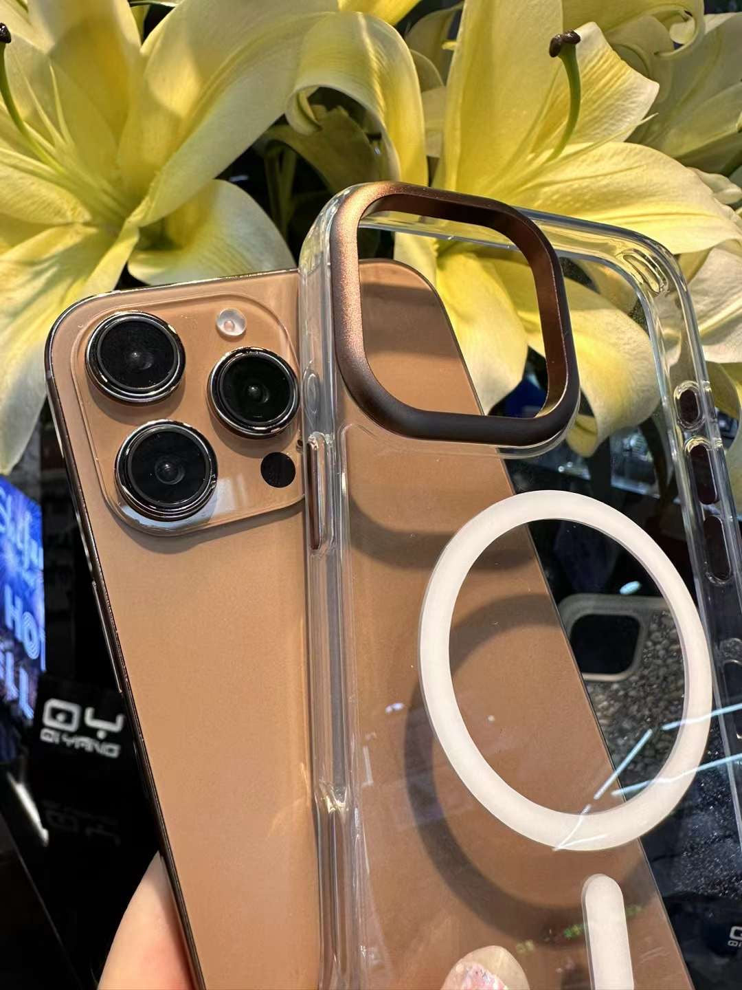 Protective Apple iPhone Back Cover - Crystal Clear Transparent Magsafe Case with Metallic Camera Ring Case for iPhone 16 Pro Max