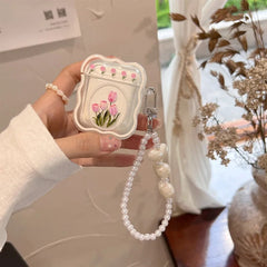 Pink Tulip White Bracelet Transparent Airpod Case