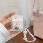 Pink Tulip White Bracelet Transparent Airpod Case Mobile Case by CoverMeUp - Style 2