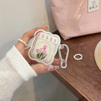 Pink Tulip White Bracelet Transparent Airpod Case Mobile Case by CoverMeUp - Style 4