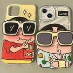 Protective Apple iPhone Back Cover - Shin-chan 3D Sunglasses Phone Holder Trendy iPhone Case - Style 4