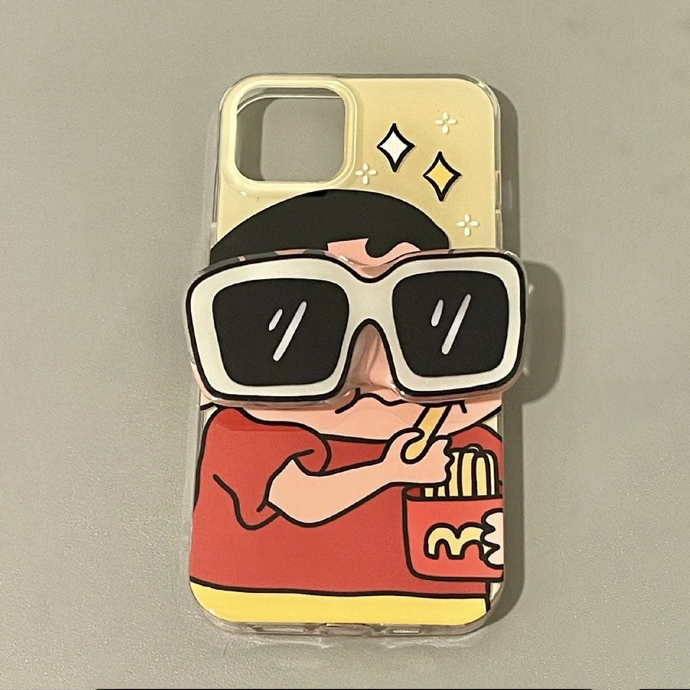 Protective Apple iPhone Back Cover - Shin-chan 3D Sunglasses Phone Holder Trendy iPhone Case