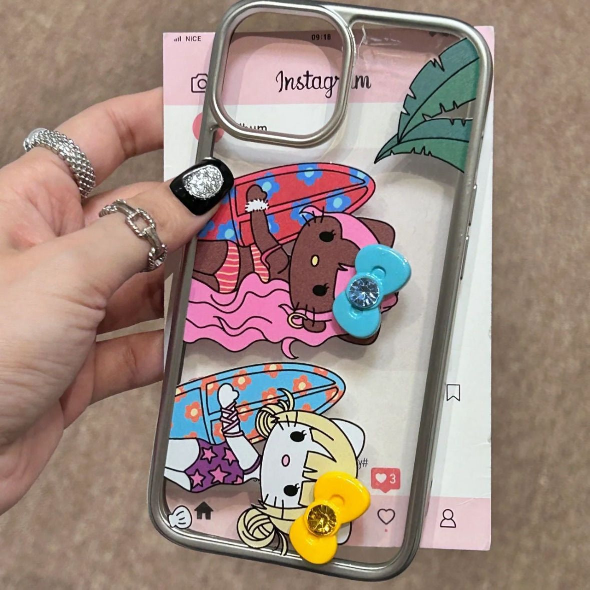 3D Bow Cute Girls Skiing Transparent iPhone Bumper Case
