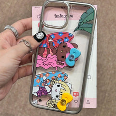 3D Bow Cute Girls Skiing Transparent iPhone Bumper Case
