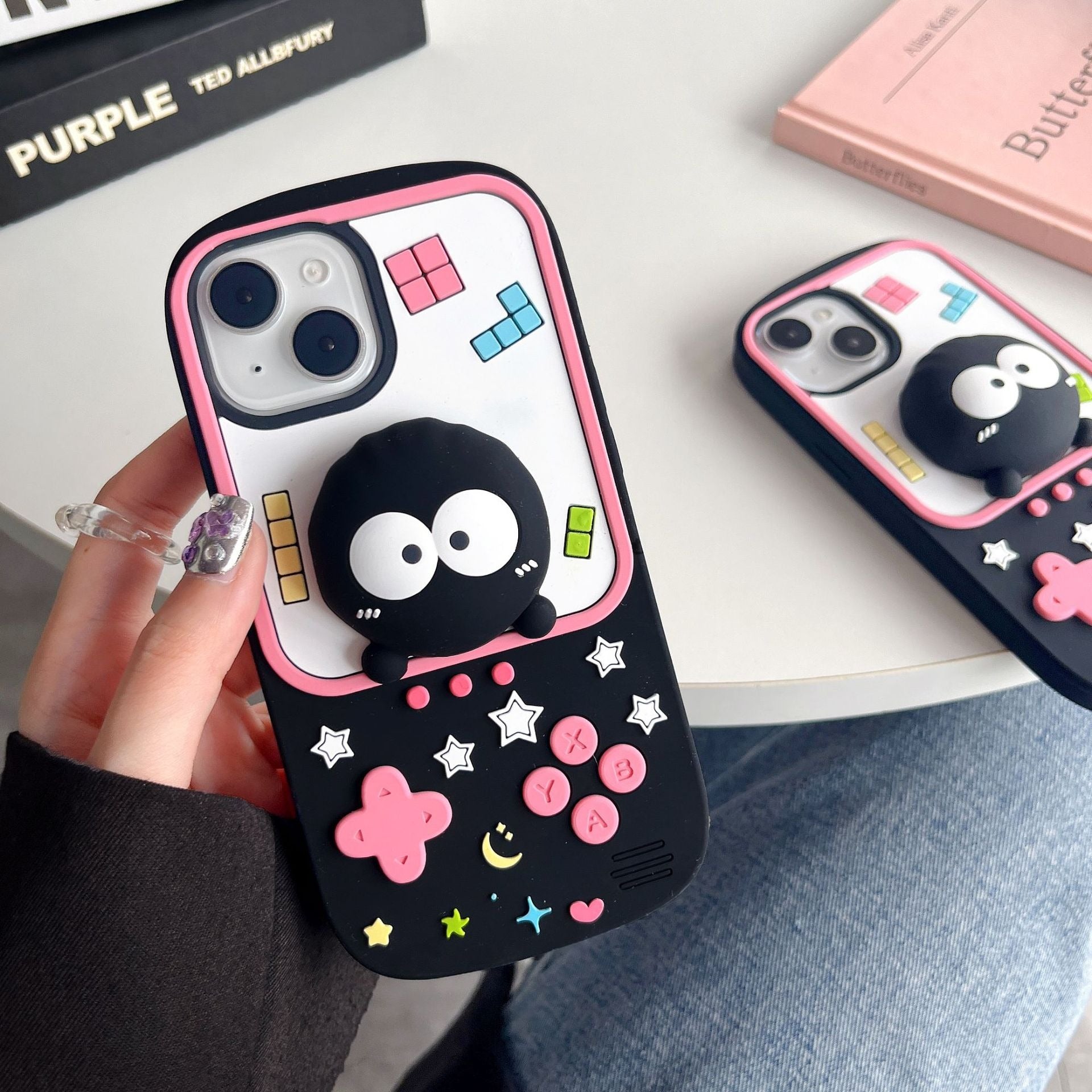 Protective Apple iPhone Back Cover - 3D Game Phone Attached Holder iPhone Silicone Rubber Case
