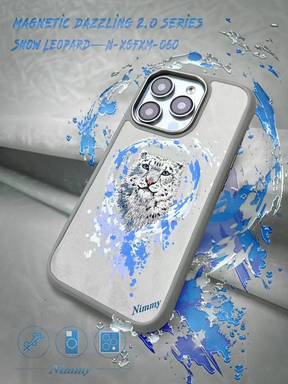 Nimmy Premium Embroidered Leather Case - New NIMMY Snow Leopard Case for iPhone 16 Pro