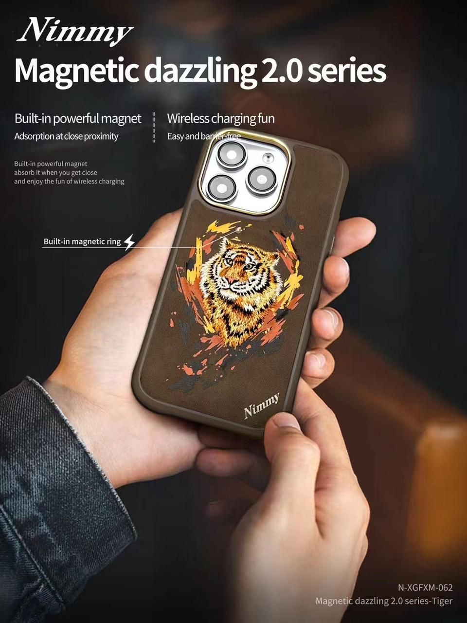 Nimmy Premium Embroidered Leather Case - New NIMMY Tiger Case for iPhone 16 Pro