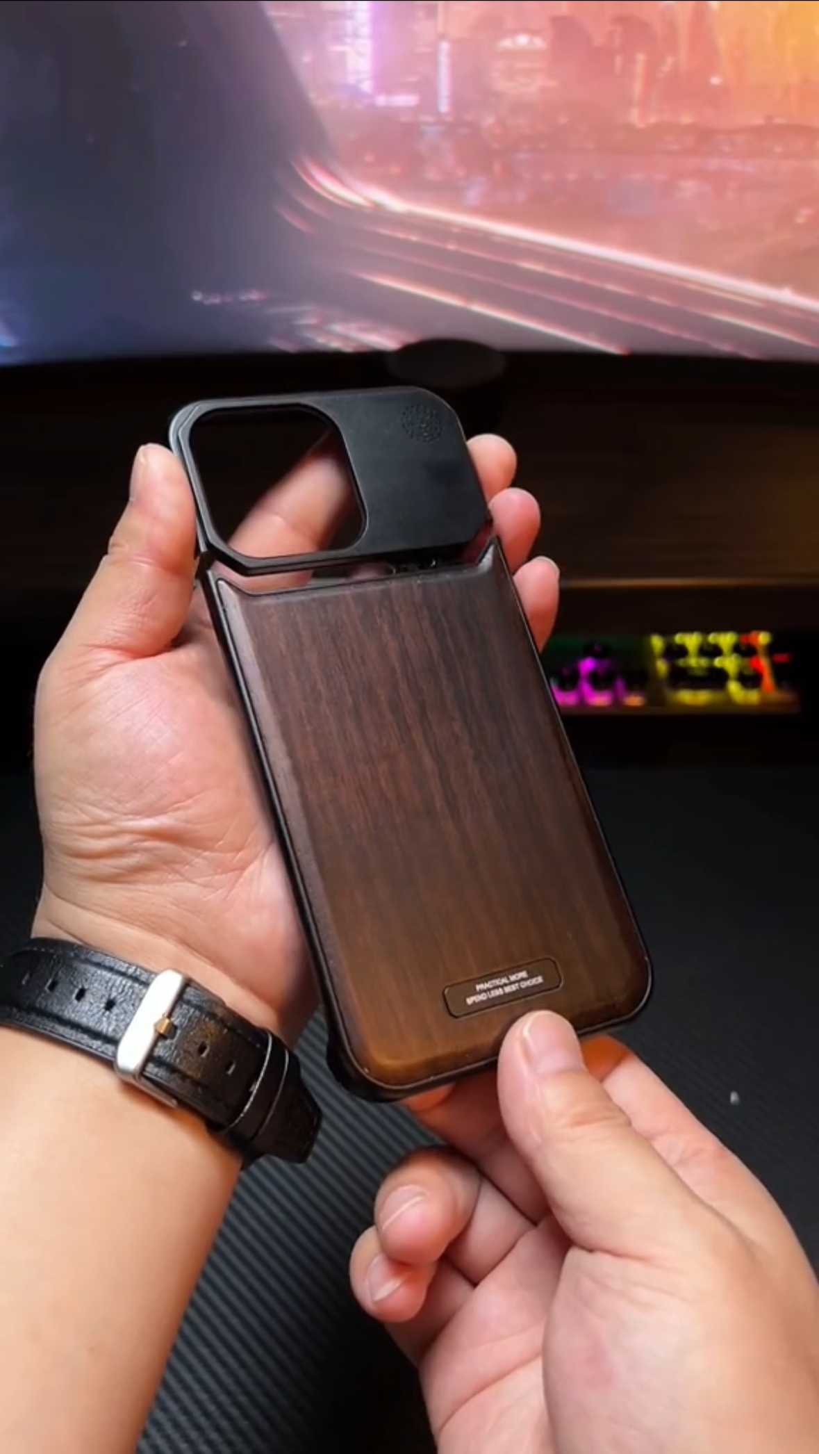 Super Slim Metal Frame Less Perfume Walnut Wood Case with Magsafe for iPhone 16 Pro (Black)