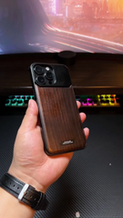 Super Slim Metal Frame Less Perfume Walnut Wood Case with Magsafe for iPhone 16 Pro (Black)