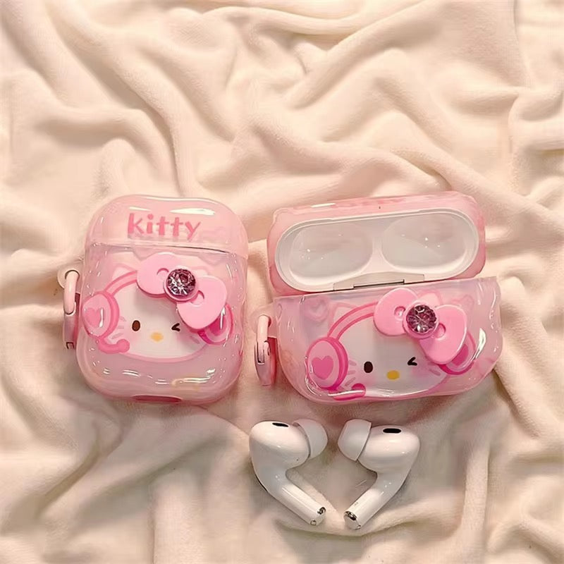 3D Pink Bow Hello Kitty Airpod Glossy Case Mobile Case by CoverMeUp - Style 2