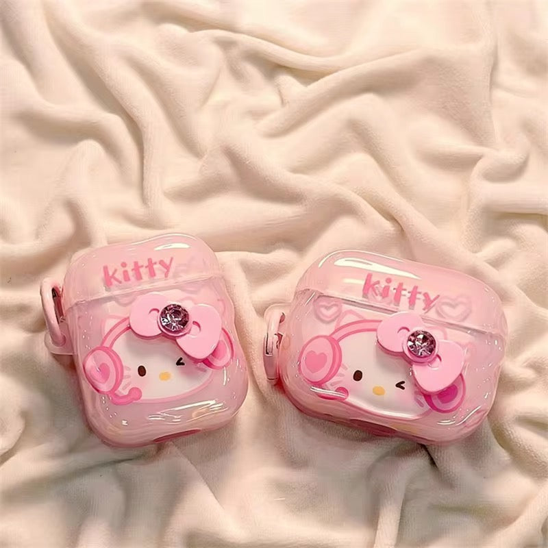 3D Pink Bow Hello Kitty Airpod Glossy Case Mobile Case by CoverMeUp - Style 5