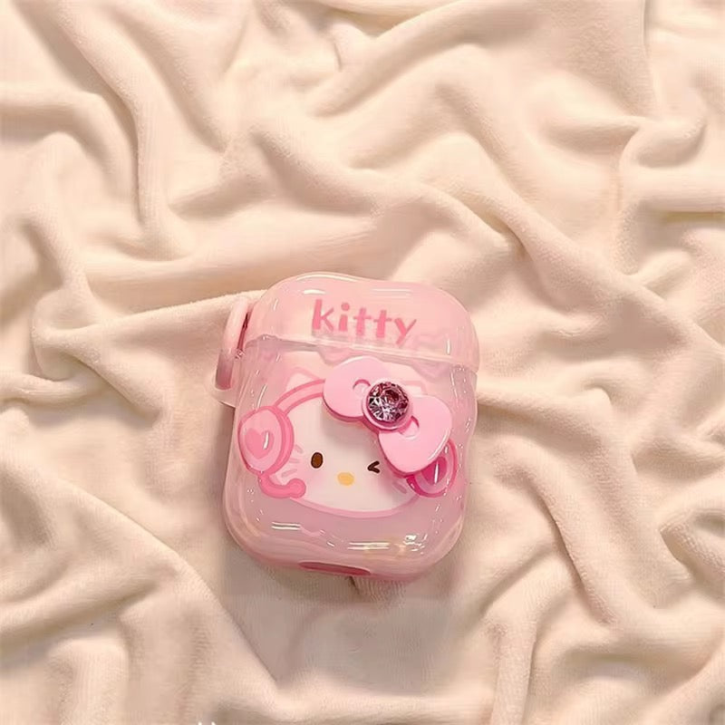 3D Pink Bow Hello Kitty Airpod Glossy Case Mobile Case by CoverMeUp - Style 4