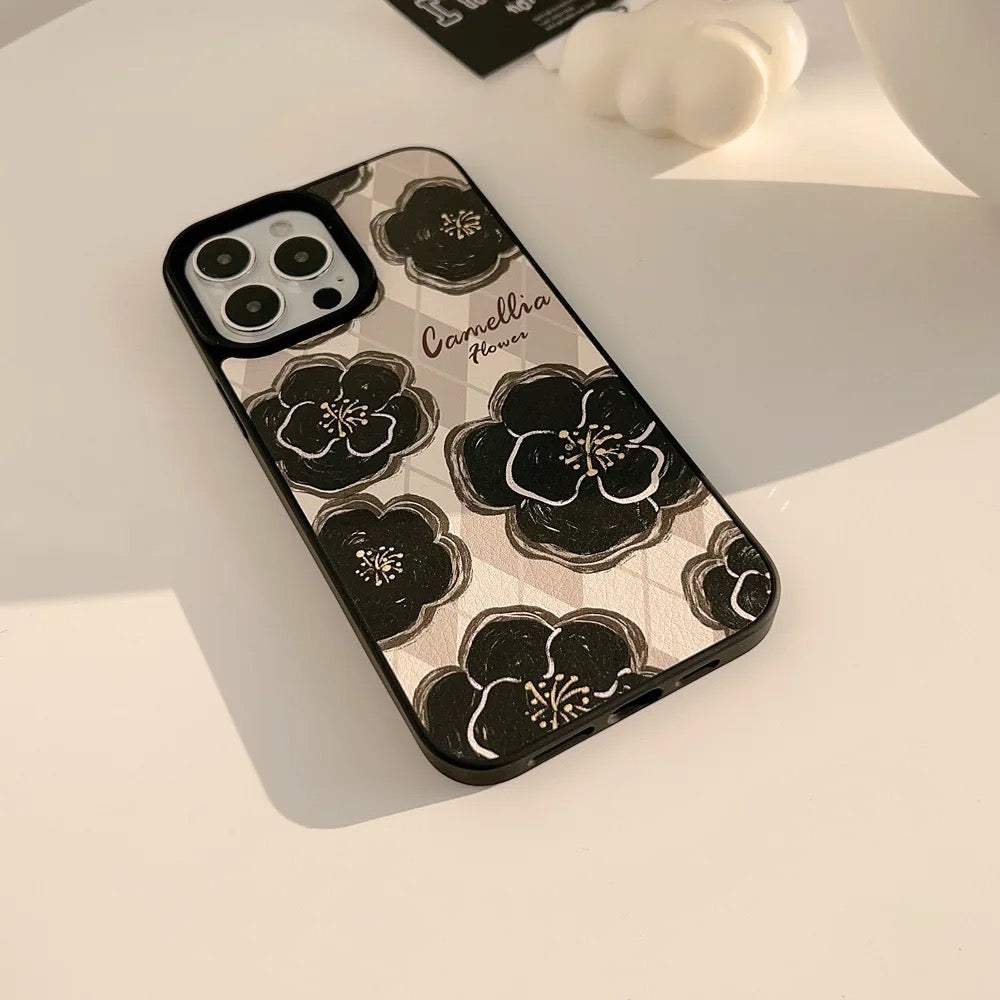 Protective Apple iPhone Back Cover - Retro Flower Floral PU Leather iPhone Soft Silicone Case - Style 3