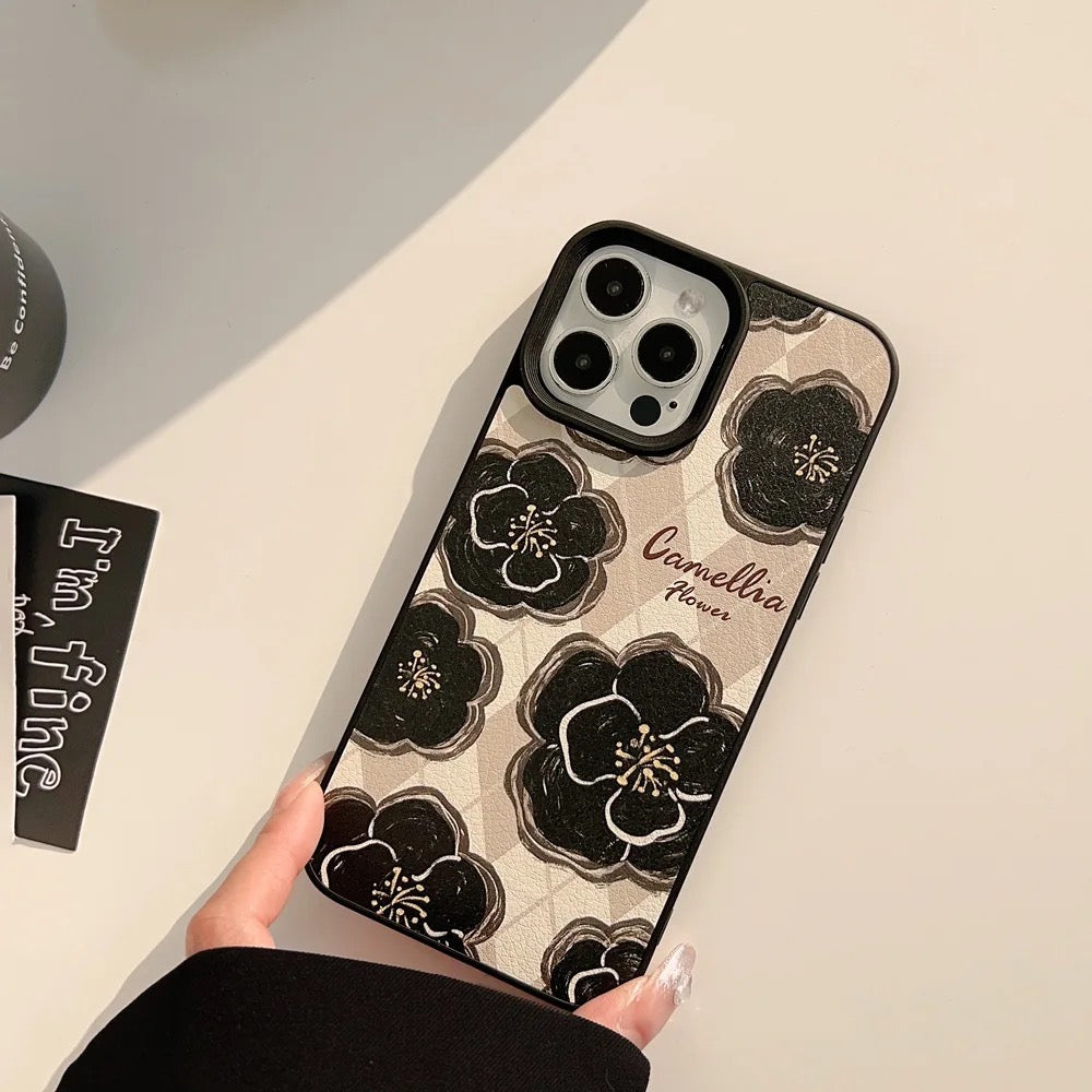 Protective Apple iPhone Back Cover - Retro Flower Floral PU Leather iPhone Soft Silicone Case - Style 2