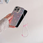 Protective Apple iPhone Back Cover - Silver Blue Ray Pink Bow Bumper Camera Protection iPhone Case With Bow Lanyard - Style 6