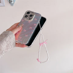 Silver Blue Ray Pink Bow Bumper Camera Protection iPhone Case With Bow Lanyard
