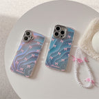 Protective Apple iPhone Back Cover - Silver Blue Ray Pink Bow Bumper Camera Protection iPhone Case With Bow Lanyard - Style 3