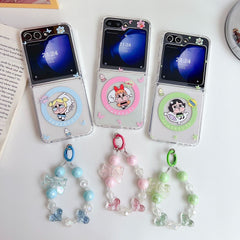 Powerpuff Girls Magsafe Transparent Samsung Z Flip Case With Round Bracelet Lanyard