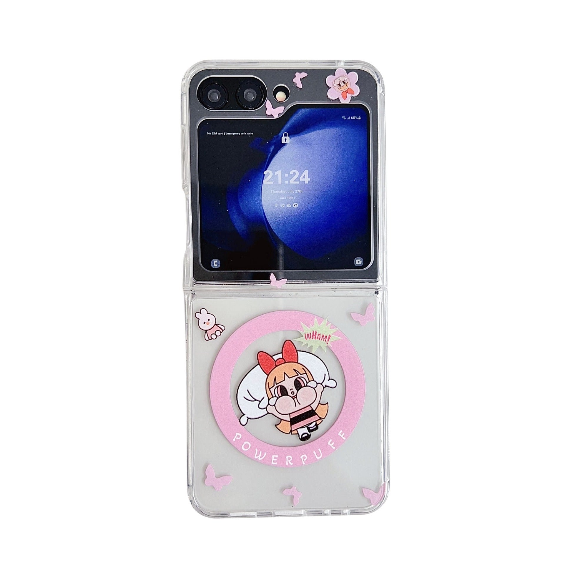 Powerpuff Girls Magsafe Transparent Samsung Z Flip Case With Round Bracelet Lanyard Mobile Case by CoverMeUp - Style 15