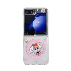 Powerpuff Girls Magsafe Transparent Samsung Z Flip Case With Round Bracelet Lanyard