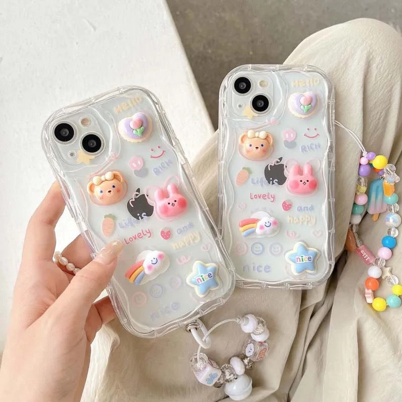 3D Cute Cartoon Transparent Clear iPhone Bracelet Lanyard Case