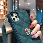 Protective Apple iPhone Back Cover - Luxury Rubber Wallet iPhone Soft Silicone Case With Pearl Chain Crossbody - Style 7
