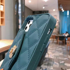 Protective Apple iPhone Back Cover - Luxury Rubber Wallet iPhone Soft Silicone Case With Pearl Chain Crossbody - Style 8