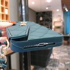 Protective Apple iPhone Back Cover - Luxury Rubber Wallet iPhone Soft Silicone Case With Pearl Chain Crossbody - Style 6