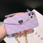 Protective Apple iPhone Back Cover - Luxury Rubber Wallet iPhone Soft Silicone Case With Pearl Chain Crossbody - Style 3