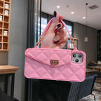 Protective Apple iPhone Back Cover - Luxury Rubber Wallet iPhone Soft Silicone Case With Pearl Chain Crossbody - Style 4