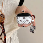 Black White Pink Bow Hello Kitty Airpod Glossy Case With Hanging Mobile Case by CoverMeUp