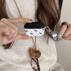 Black White Pink Bow Hello Kitty Airpod Glossy Case With Hanging