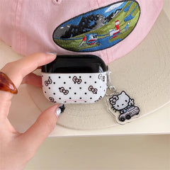 Black White Pink Bow Hello Kitty Airpod Glossy Case With Hanging