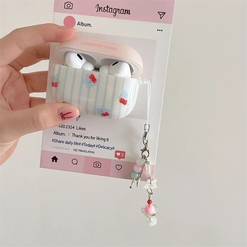 Pink Blue Stripes Cherry Airpod Case