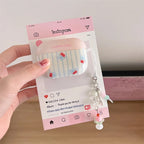 Pink Blue Stripes Cherry Airpod Case Mobile Case by CoverMeUp - Style 3