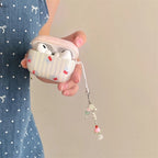 Pink Blue Stripes Cherry Airpod Case Mobile Case by CoverMeUp - Style 4