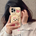 Protective Apple iPhone Back Cover - 3D Cute Cartoon Teddy Dog Phone Holder Trending Shockproof Rubber Silicone iPhone Case - Style 3
