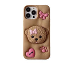 Protective Apple iPhone Back Cover - 3D Cute Cartoon Teddy Dog Phone Holder Trending Shockproof Rubber Silicone iPhone Case - Style 4