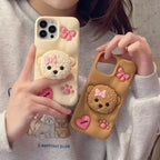 Protective Apple iPhone Back Cover - 3D Cute Cartoon Teddy Dog Phone Holder Trending Shockproof Rubber Silicone iPhone Case