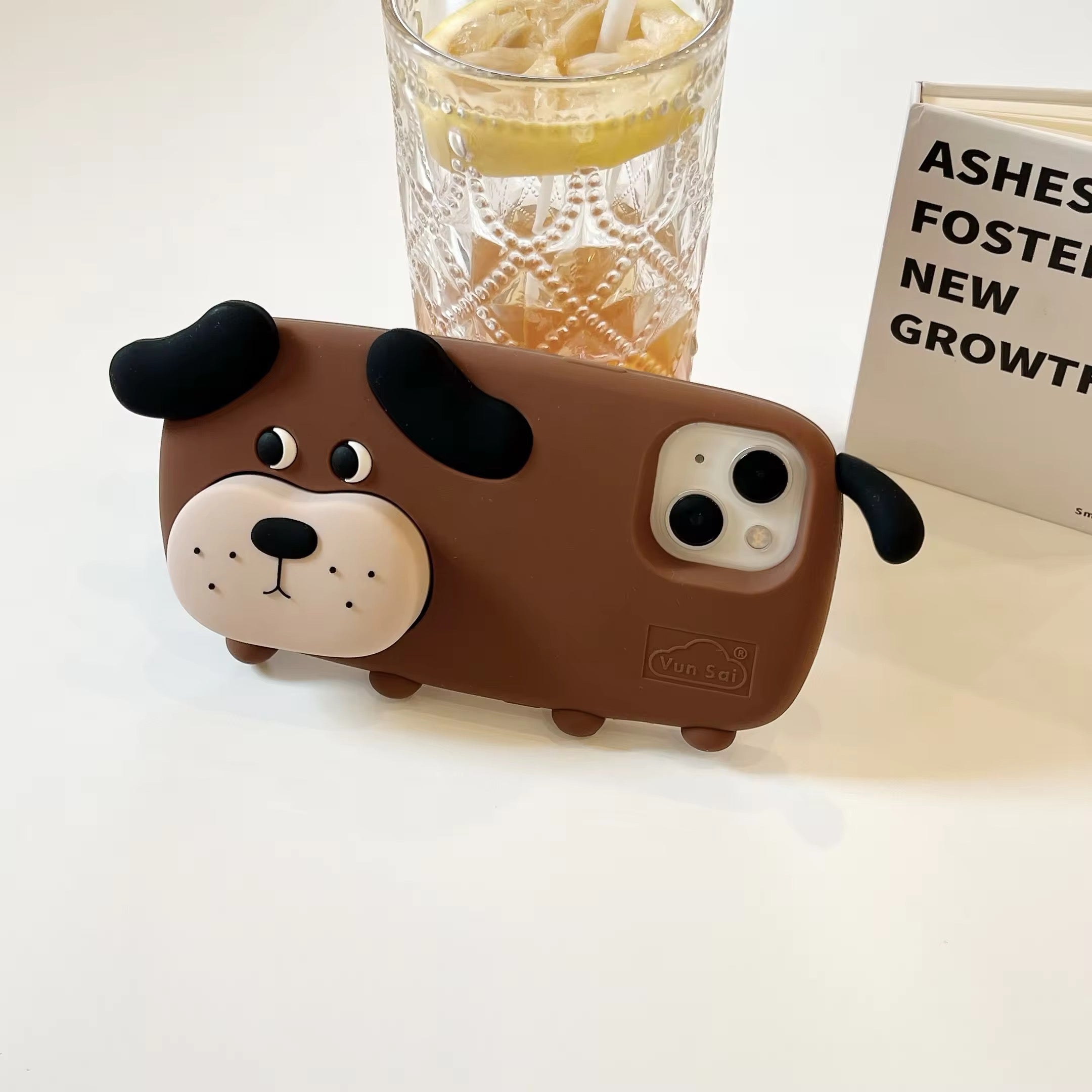 Protective Apple iPhone Back Cover - 3D Cute Standing Brown Dog Phone Holder Trending Shockproof Rubber Silicone iPhone Case - Style 4