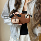 Protective Apple iPhone Back Cover - 3D Cute Standing Brown Dog Phone Holder Trending Shockproof Rubber Silicone iPhone Case - Style 3