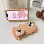 Protective Apple iPhone Back Cover - 3D Cute Standing Light Brown Dog Phone Holder Trending Shockproof Rubber Silicone iPhone Case