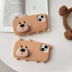 Protective Apple iPhone Back Cover - 3D Cute Standing Light Brown Dog Phone Holder Trending Shockproof Rubber Silicone iPhone Case - Style 6