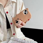 Protective Apple iPhone Back Cover - 3D Cute Standing Light Brown Dog Phone Holder Trending Shockproof Rubber Silicone iPhone Case - Style 5