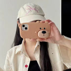 Protective Apple iPhone Back Cover - 3D Cute Standing Light Brown Dog Phone Holder Trending Shockproof Rubber Silicone iPhone Case - Style 3