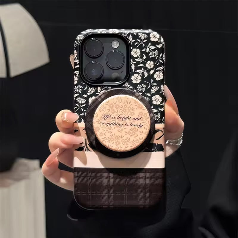 Protective Apple iPhone Back Cover - Vintage Pattern Glossy Magnetic Phone Holder iPhone Pre-Order Case