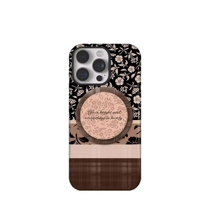 Protective Apple iPhone Back Cover - Vintage Pattern Glossy Magnetic Phone Holder iPhone Pre-Order Case - Style 6