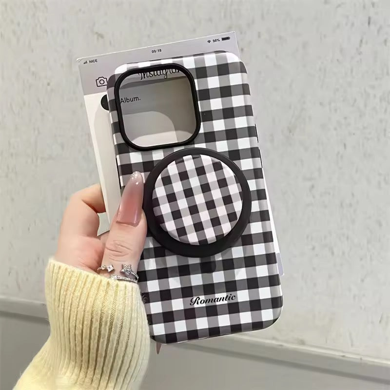 Protective Apple iPhone Back Cover - Checkered Glossy Plaid Magsafe Magnetic Phone Holder iPhone Pre-Order Case - Style 4